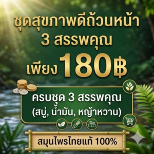 โปรโมชั่นกิตติกรณ์ สบู่ว่านนางคำ น้ำมันว่าน และหญ้าหวาน ราคา 180 บาท